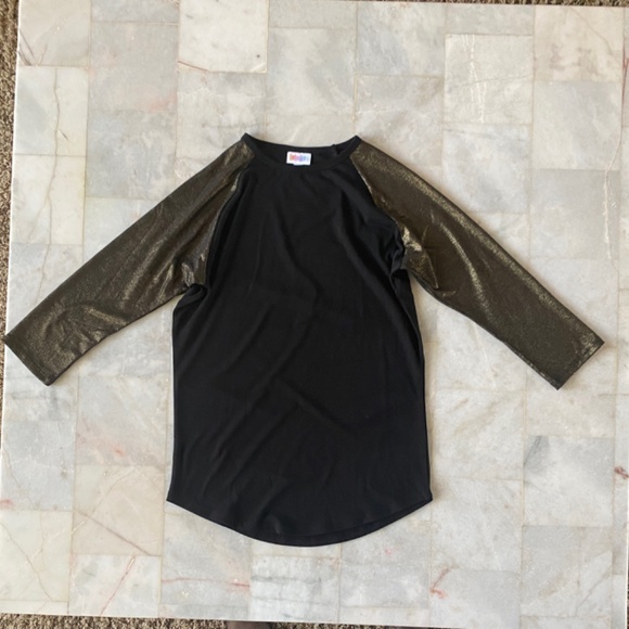 Metallic Lularoe Randy Baseball Tee Elegant Collection Gold & Black Ladies Small - Picture 2 of 8